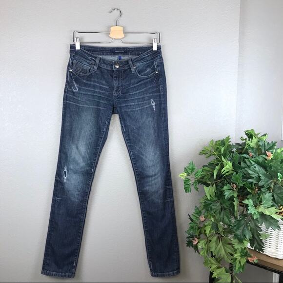 Vigoss The Ritz Skinny Medium Dark Wash Distressed Jeans - Picture 2 of 7